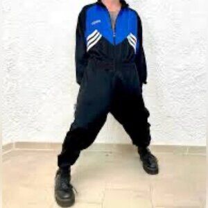 Vintage 80s adidas Blue & Black Boilersuit Dungarees | Unisex One-Piece L
